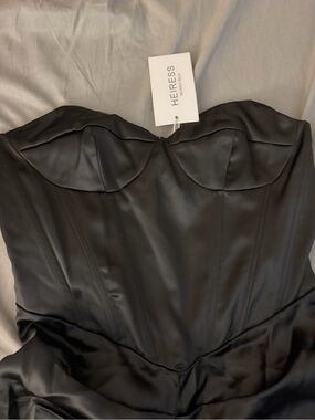 HEIRESS Black Strapless Satin Bustier Dress